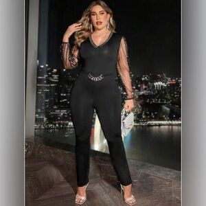 NWOT Chic Me Black Jumpsuit with Sheer Sleeves